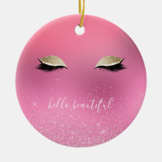Mooie Gold Pink Glitzy Eyes Keramisch Ornament (Voorkant)