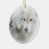 Mooie Golden Eyed Wolf in het sneeuwOrnament Keramisch Ornament (Rechts)