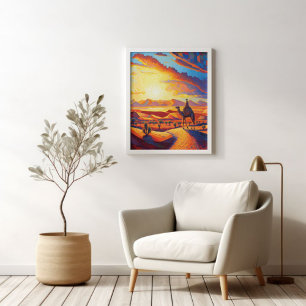 Mooie Golden Hour Desert Sunset & Camels Poster