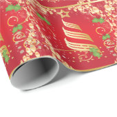 Mooie Golden Red feestelijke kerst Cadeaupapier (Rol Hoek)