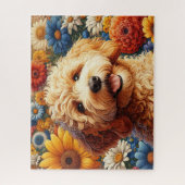 Mooie Goldendoodle-hond met bloemen Legpuzzel (Verticaal)