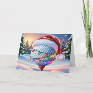 Mooie golfbal en kerstmannenhoed feestdagen kaart
