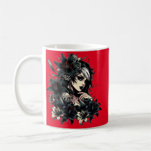 Mooie Gothic Meisje Zwart Lilly Flowers kunst Koffiemok