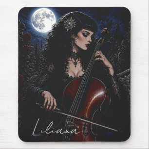 Mooie gotische schoonheid die cello speelt geperso muismat