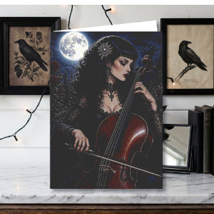 Mooie gotische schoonheid die cello speelt kaart