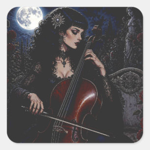 Mooie gotische schoonheid die cello speelt vierkante sticker