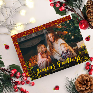 Mooie goud folie winterblad foto Kerstmis Kaart