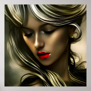 Mooie goudblonde vrouwen met rode lippen zilver poster
