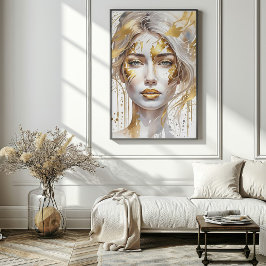 Mooie Gouden Abstracte Waterverf Vrouw Poster