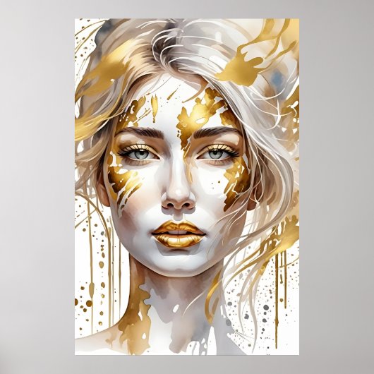 Mooie Gouden Abstracte Waterverf Vrouw Poster (Voorkant)