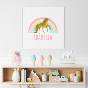 Mooie Gouden Eenhoorn Meisjeskamer Poster