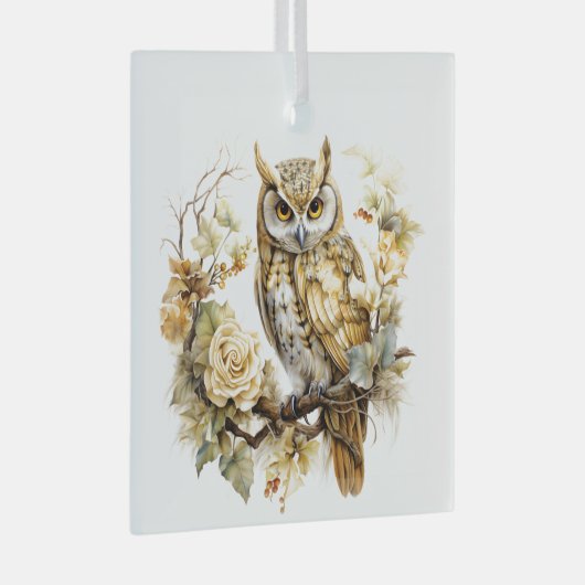 Mooie Gouden en Witte Kerst Uil Design Glas Ornament (Voorkant Rechts)