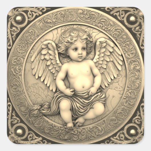 Mooie gouden engel Cherub Vierkante Sticker (Voorkant)