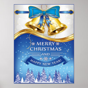 Mooie gouden kerstballetjes met blauwe poot poster