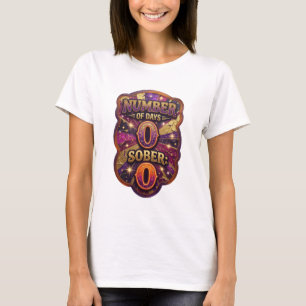 Mooie gouden NUMBER OF DAYS SOBER 0 Grafische T-sh T-shirt