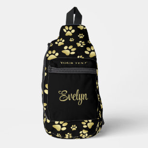 Mooie Gouden Pootafdrukken op Zwarte Achtergrond Sling Bag