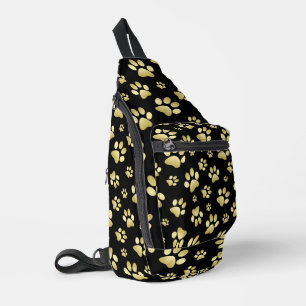 Mooie Gouden Pootafdrukken op Zwarte Achtergrond Sling Bag