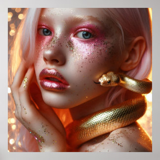 Mooie gouden slang met meisje poster