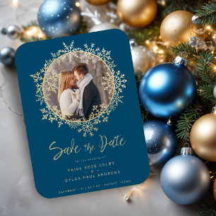 Mooie gouden sneeuwvlokken krans foto Lijst bruilo Magneet