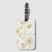 Mooie Gouden Witte Bloemen Bagagelabel (Voorkant (verticaal))