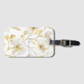 Mooie Gouden Witte Bloemen Bagagelabel (Voorkant (horizontaal))