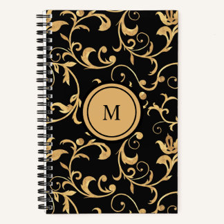 Mooie gouden zwarte elegante damast patroon notitieboek