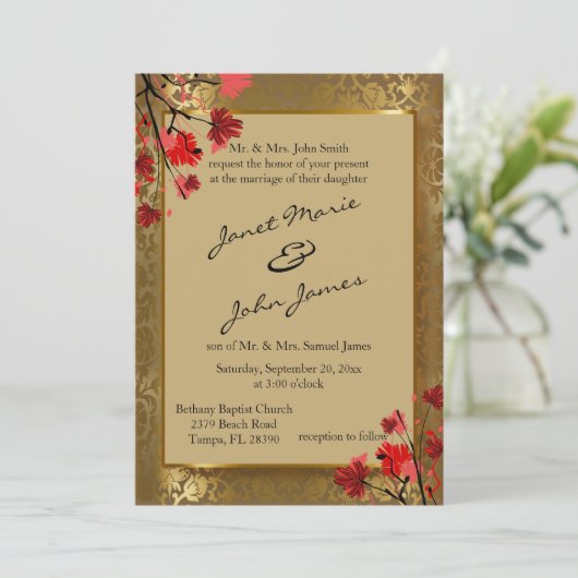 Mooie goudvraag en kunstdecobruiloft kaart (Staand voorkant)