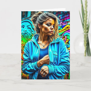 Mooie Graffiti Stedelijke Straatkunst Meisje Kaart