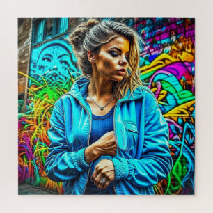 Mooie Graffiti Stedelijke Straatkunst Meisje Legpuzzel