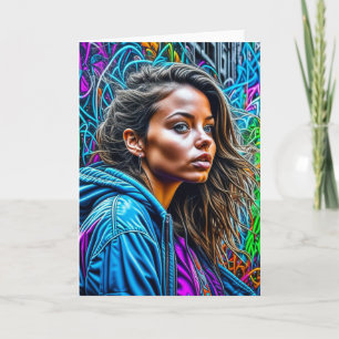 Mooie Graffiti Straatkunst Kleurrijke Vrouw Blank Kaart