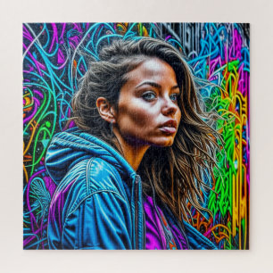 Mooie Graffiti Straatkunst Kleurrijke Vrouw Legpuzzel