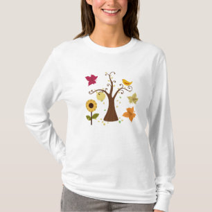 mooie grafische gele herfstbomen, bladeren, vogel, t-shirt