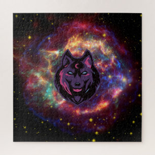 Mooie grafische Wolf Art, Galaxy Background Legpuzzel