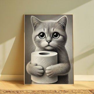 Mooie Grappige Kat die Toiletpapier Poster Vasthou