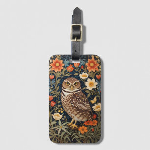 Mooie gravende uil William Morris Geïnspireerd Bagagelabel