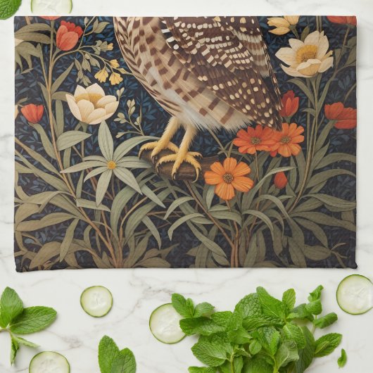 Mooie gravende uil William Morris Geïnspireerd Theedoek (Gevouwen)
