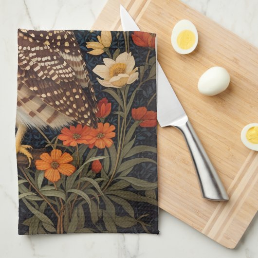 Mooie gravende uil William Morris Geïnspireerd Theedoek (Quarter Fold)