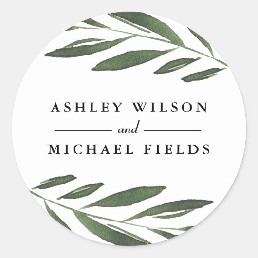 Mooie Greenery Fern Leaf Modern Wedding Favor Ronde Sticker (Voorkant)