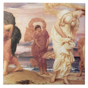 Mooie Griekse vrouwen plukken kiezels op een stran Tegeltje