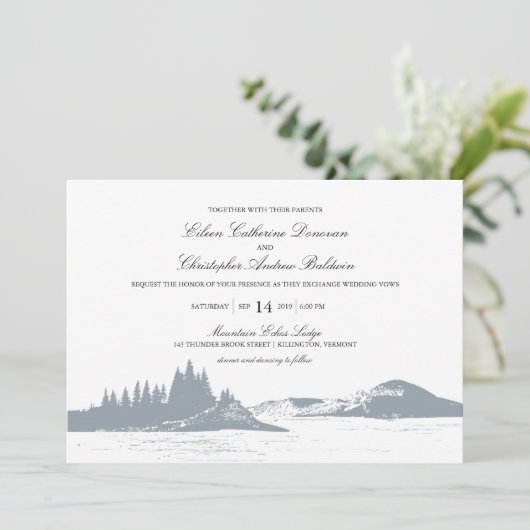 Mooie grijze bergbomen meer | Weddenschap Kaart (Staand voorkant)