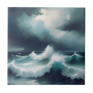 Mooie grijze Blauwe Oceaan golven aquarel schilder Tegeltje