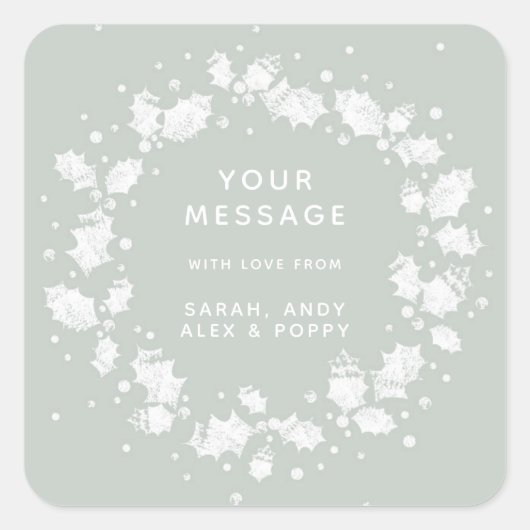 Mooie grijze groene kerstkrans van hulst op maat vierkante sticker (Voorkant)