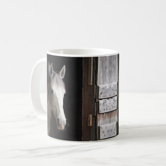 Mooie grijze Mare Horse en Barn Coffee-Mok Koffiemok (Voorkant links)