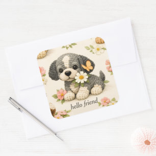 Mooie Grijze Puppies Bloem Vlinder Sticker