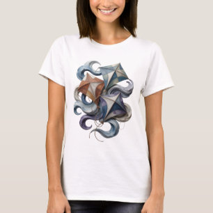 Mooie grijze VLIEGER VLIJGEN IN DE ZEE Print T-shirt