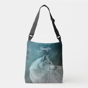 Mooie Grijze Wolf in een Donker Bos Crossbody Tas