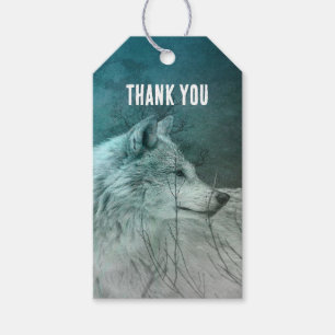 Mooie Grijze Wolf in een Donker Bos Dank u Cadeaulabel