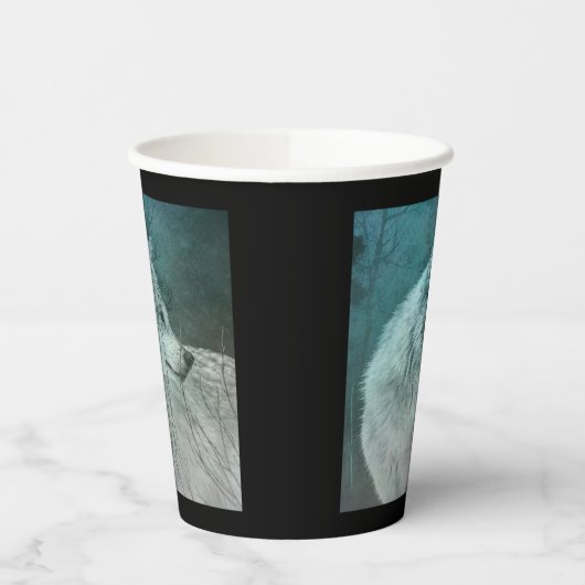 Mooie Grijze Wolf in een Donker Bos Papieren Bekers (Links)