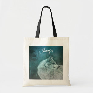 Mooie Grijze Wolf in een Donker Bos Tote Bag
