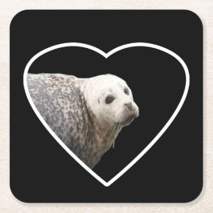 Mooie Grijze Zeehond Portret Kust Natuur Kunst Vierkante Kartonnen Onderzetter